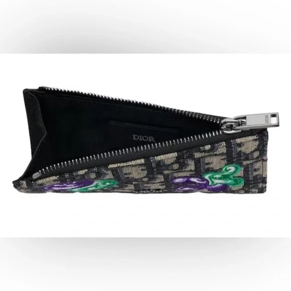 Dior X Kenny Scharf unisex oblique logo zip up card holder wallet pouch NEW - Picture 2 of 10